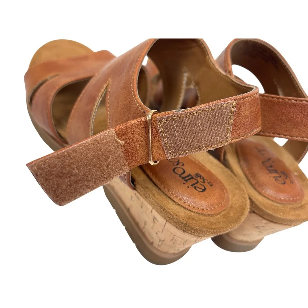 EuroSoft by Sofft Sadra Luggage Brown Cork Wedge Sandals Womens 6.5 M ES0022300